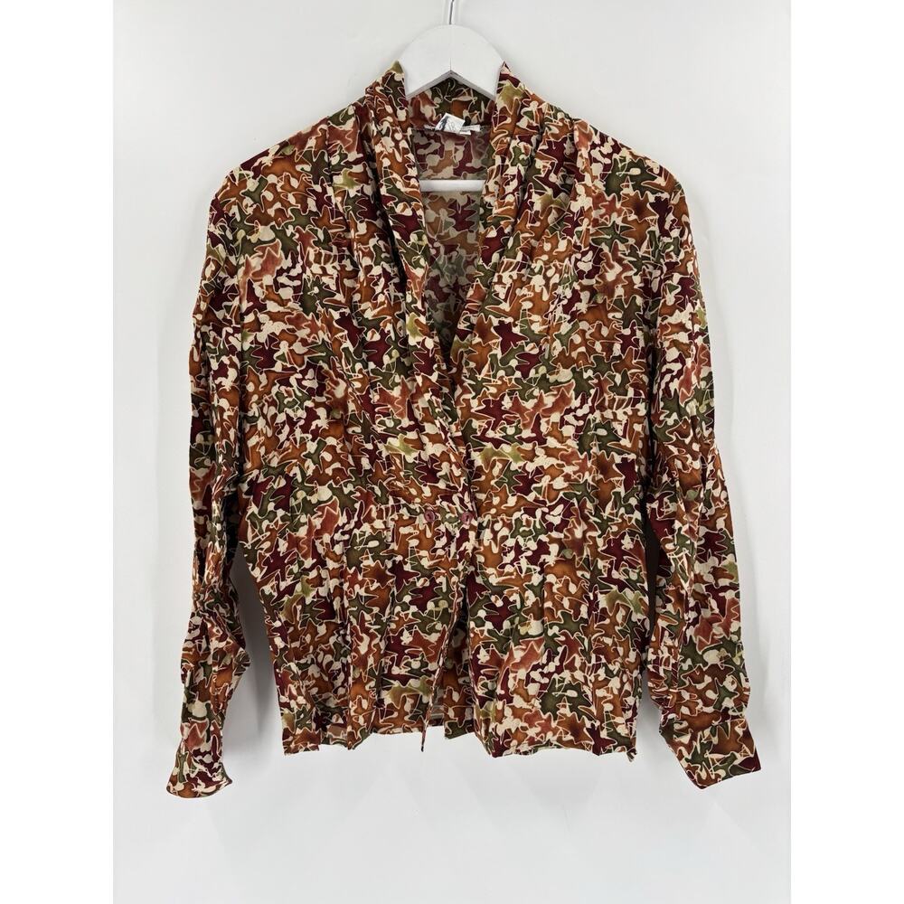 Vintage Jos. A Bank Blouse Womens 10 Multicolor 100% Silk Abstract Buttons 80s
